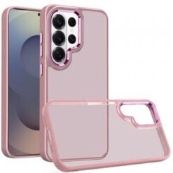 Samsung s26 Ultra Polished Oil Thick Acrylic Metal Button Hybrid Case Cover - Light Pink