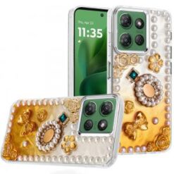 Moto G Power 2026/2025 Pearls Epoxy Glitter Ornaments Design Chrome Edged Case - 8