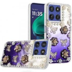 Moto G Stylus 5G 2026/2025 Pearls Epoxy Glitter Ornaments Design Chrome Edged Case - 3