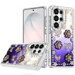 Samsung s26 Ultra Pearls Epoxy Glitter Ornaments Design Chrome Edged Case - 3