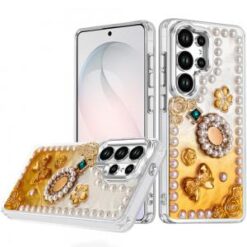 Samsung s26 Ultra Pearls Epoxy Glitter Ornaments Design Chrome Edged Case - 8
