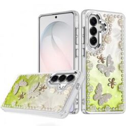 Samsung s26 Pearls Epoxy Glitter Ornaments Design Chrome Edged Case - 1