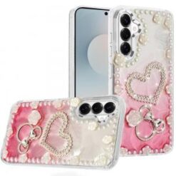 Samsung s26 Pearls Epoxy Glitter Ornaments Design Chrome Edged Case - 10