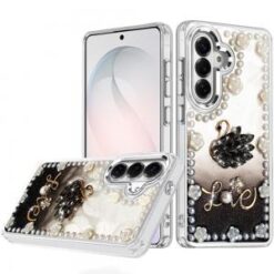 Samsung s26 Pearls Epoxy Glitter Ornaments Design Chrome Edged Case - 2
