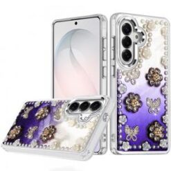 Samsung s26 Pearls Epoxy Glitter Ornaments Design Chrome Edged Case - 3