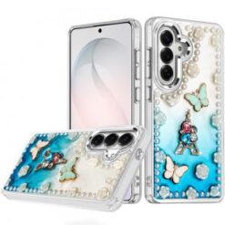 Samsung s26 Pearls Epoxy Glitter Ornaments Design Chrome Edged Case - 4