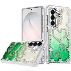 Samsung s26 Pearls Epoxy Glitter Ornaments Design Chrome Edged Case - 5