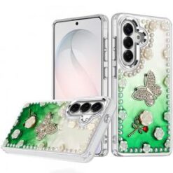 Samsung s26 Pearls Epoxy Glitter Ornaments Design Chrome Edged Case - 6