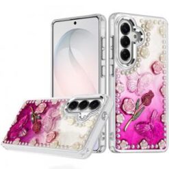 Samsung s26 Pearls Epoxy Glitter Ornaments Design Chrome Edged Case - 7