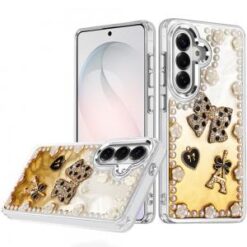 Samsung s26 Pearls Epoxy Glitter Ornaments Design Chrome Edged Case - 9