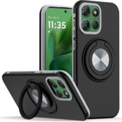 Moto G Power 2026/2025 Metal CD Pattern Matte Finished Hybrid with Rotational Ring [Car Mount Fr