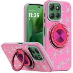 Moto G Power 2026/2025 Metal Diamond CD Pattern Design Matte Finished Hybrid with Rotational Rin