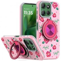 Moto G Power 2026/2025 Metal Diamond CD Pattern Design Matte Finished Hybrid with Rotational Rin