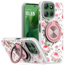 Moto G Power 2026/2025 Metal Diamond CD Pattern Design Matte Finished Hybrid with Rotational Rin