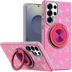 Samsung s26 Ultra Metal Diamond CD Pattern Design Matte Finished Hybrid with Rotational Ring [Ca