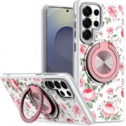 Samsung s26 Ultra Metal Diamond CD Pattern Design Matte Finished Hybrid with Rotational Ring [Ca