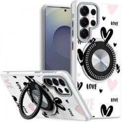 Samsung s26 Ultra Metal Diamond CD Pattern Design Matte Finished Hybrid with Rotational Ring [Ca