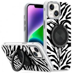 iPhone 13/14 Metal Diamond CD Pattern Design Matte Finished Hybrid with Rotational Ring [Car Mou