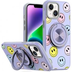 iPhone 13/14 Metal Diamond CD Pattern Design Matte Finished Hybrid with Rotational Ring [Car Mou