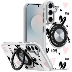 Samsung s26 Metal Diamond CD Pattern Design Matte Finished Hybrid with Rotational Ring [Car Moun