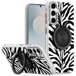 Samsung s26 Metal Diamond CD Pattern Design Matte Finished Hybrid with Rotational Ring [Car Moun