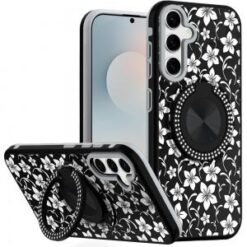 Samsung s26 Metal Diamond CD Pattern Design Matte Finished Hybrid with Rotational Ring [Car Moun