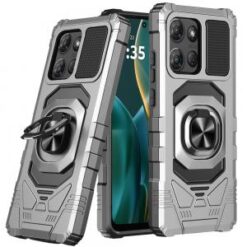 Moto G Stylus 5G 2026/2025 Robotic Hybrid with Magnetic Ring Stand Case Cover - Silver