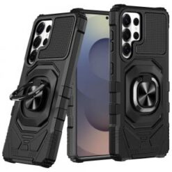 Samsung s26 Ultra Robotic Hybrid with Magnetic Ring Stand Case Cover - Black