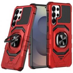 Samsung s26 Ultra Robotic Hybrid with Magnetic Ring Stand Case Cover - Red
