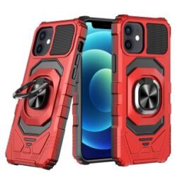 iPhone 13/14 Robotic Hybrid with Magnetic Ring Stand Case Cover - Red