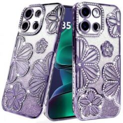 Motorola Moto G Stylus 5G (2026/2025) Shimmer Glitter Floral Design Thick TPU Case Cover - Purpl