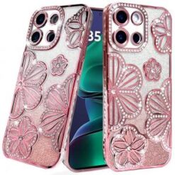 Motorola Moto G Stylus 5G (2026/2025) Shimmer Glitter Floral Design Thick TPU Case Cover - Rose