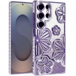 Samsung s26 Ultra Shimmer Glitter Floral Design Thick TPU Case Cover - Purple