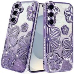 Samsung s26 Shimmer Glitter Floral Design Thick TPU Case Cover - Purple