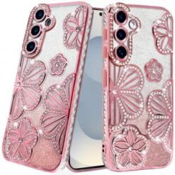 Samsung s26 Shimmer Glitter Floral Design Thick TPU Case Cover - Rose Gold