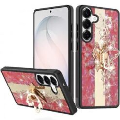 Samsung s26 SPLENDID Diamond Glitter Ornaments Engraving Case Cover - Enchanted Butterfly Red