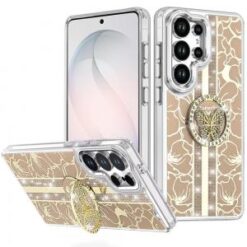 Samsung s26 Ultra Splendid Floral Designs with Metal Camera and Buttons with Butterfly Ring Stan