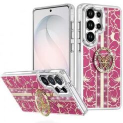 Samsung s26 Ultra Splendid Floral Designs with Metal Camera and Buttons with Butterfly Ring Stan
