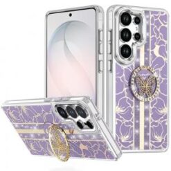 Samsung s26 Ultra Splendid Floral Designs with Metal Camera and Buttons with Butterfly Ring Stan