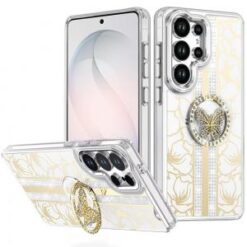 Samsung s26 Ultra Splendid Floral Designs with Metal Camera and Buttons with Butterfly Ring Stan