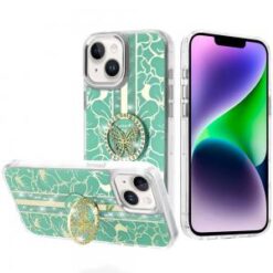 iPhone 13/14 Splendid Floral Designs with Metal Camera and Buttons with Butterfly Ring Stand Hyb