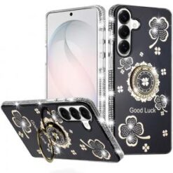 Samsung s26 Plus Splendid Glitter with Diamonds All Around Pluss Ring Stand Case Cover - Black