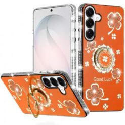 Samsung s26 Splendid Glitter with Diamonds All Around Edges Ring Stand Case Cover - Cosmic Orang