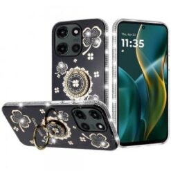 Moto G Stylus 5G 2026/2025 Splendid Glitter with Diamonds All Around Edges Ring Stand Case Cover