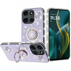 Moto G Stylus 5G 2026/2025 Splendid Glitter with Diamonds All Around Edges Ring Stand Case Cover