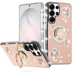 Samsung s26 Ultra Splendid Glitter with Diamonds All Around Edges Ring Stand Case Cover - Gold