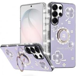 Samsung s26 Ultra Splendid Glitter with Diamonds All Around Edges Ring Stand Case Cover - Purple