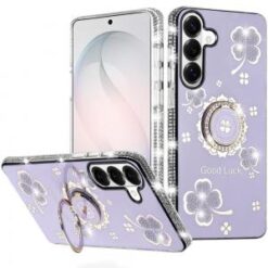 Samsung s26 Splendid Glitter with Diamonds All Around Edges Ring Stand Case Cover - Purple