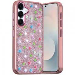 Samsung s26 Stick-On Embedded Glass Diamonds of Colorful Floral Arrangement HQ Hybrid Case - Ros