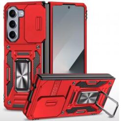 Samsung Z Fold 7 Utter Tough Metal Ring Movable Camera Window Hybrid Case Cover - Red